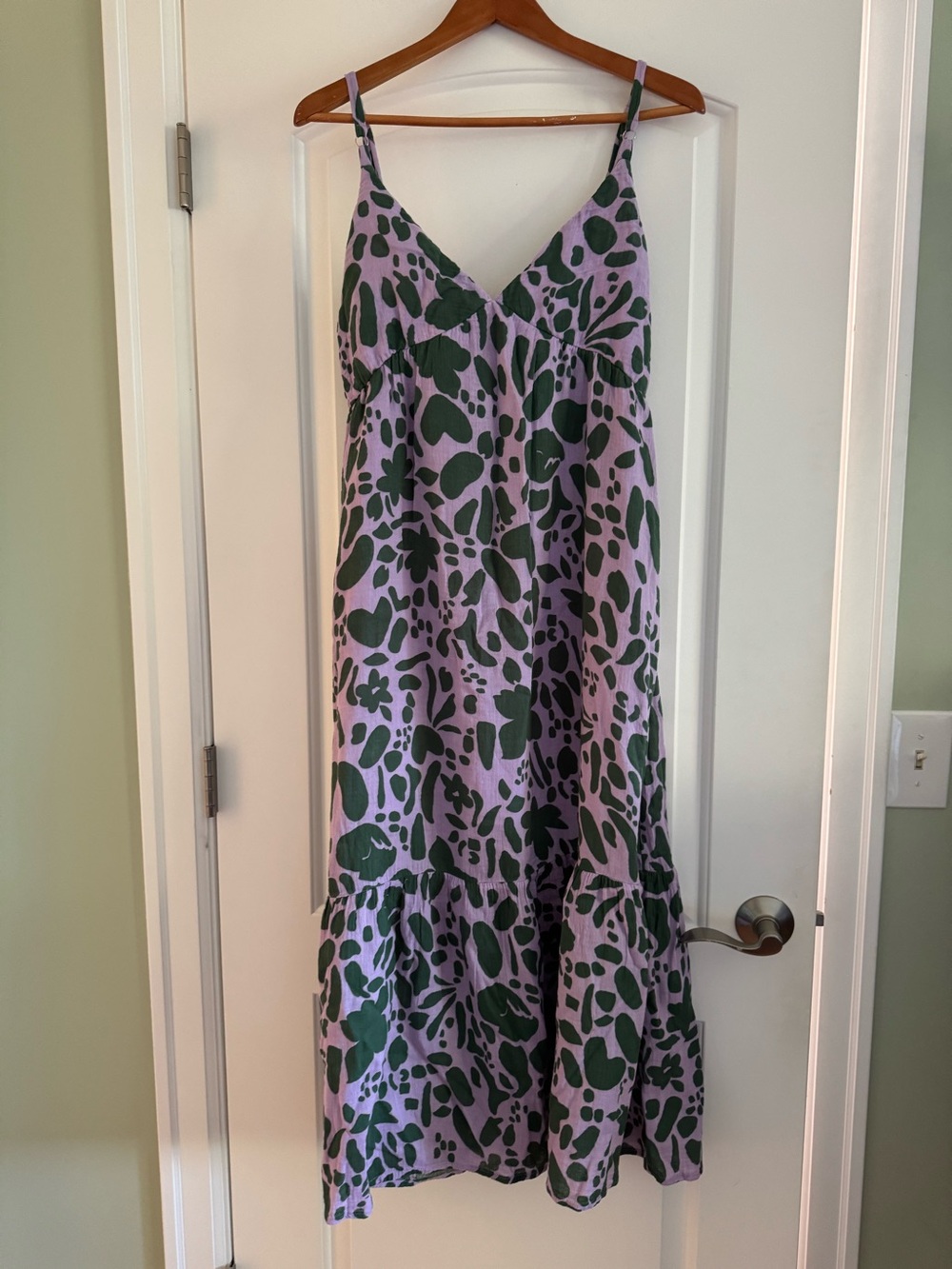 Lilac gauze Slip Dress with Green Abstract Print